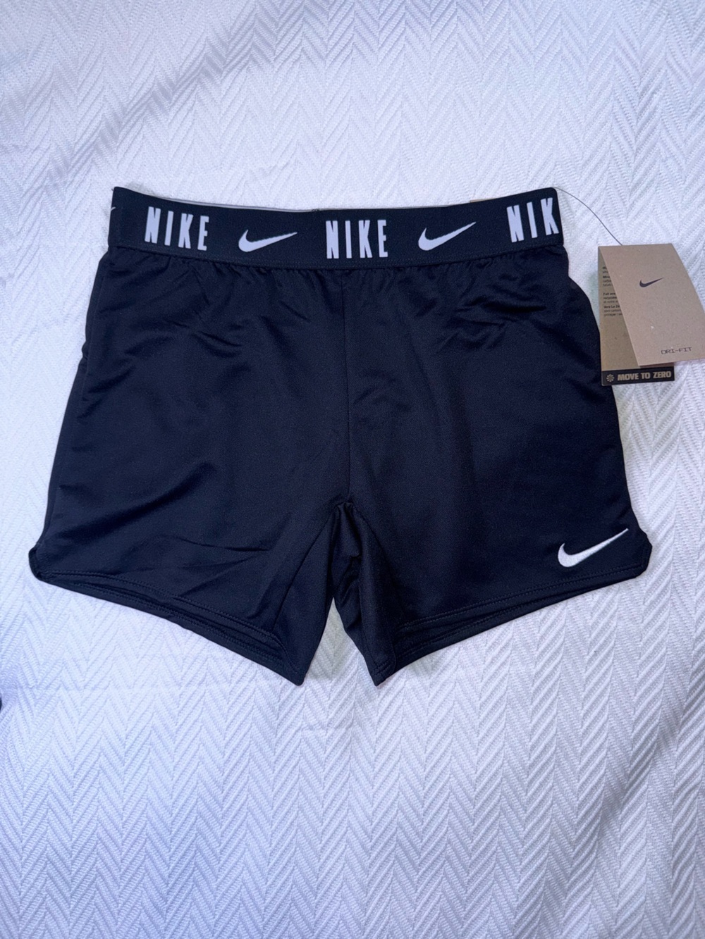 Nike kids Black Athletic Shorts with White Logo Waistband Sz-M